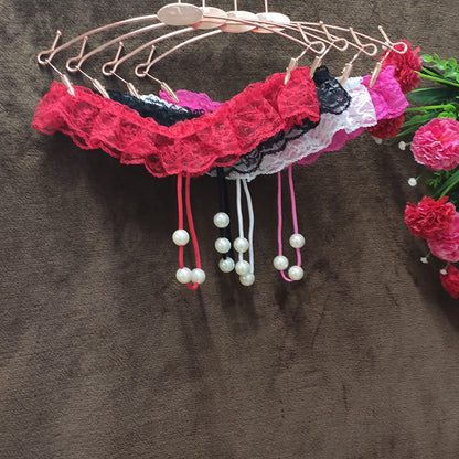 Sexy Lace Women's T-shaped Panties with massage beads