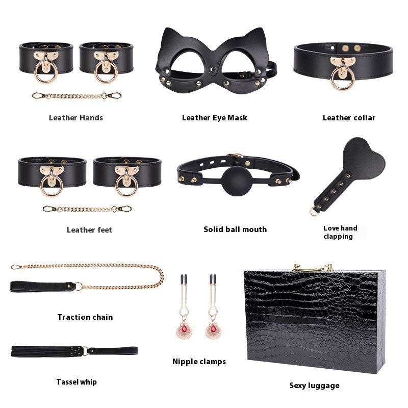 VIPXXX Ensemble de menottes de bondage et de discipline en cuir véritable haut de gamme de huit pièces
