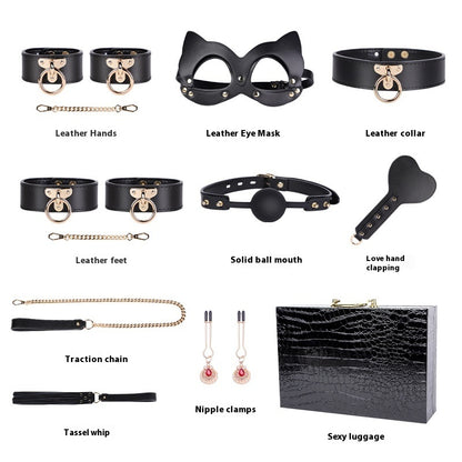 VIPXXX Ensemble de menottes de bondage et de discipline en cuir véritable haut de gamme de huit pièces