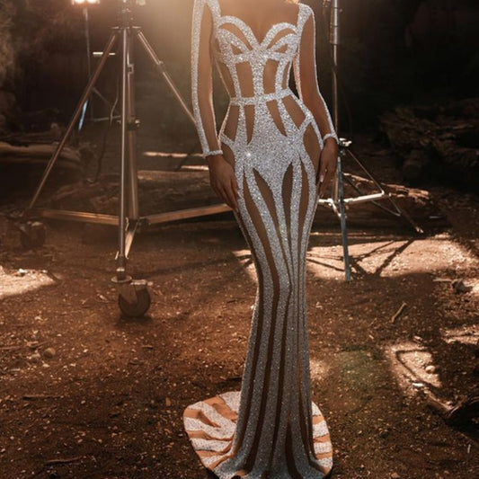 Glitter Design Fishtail Evening Dress