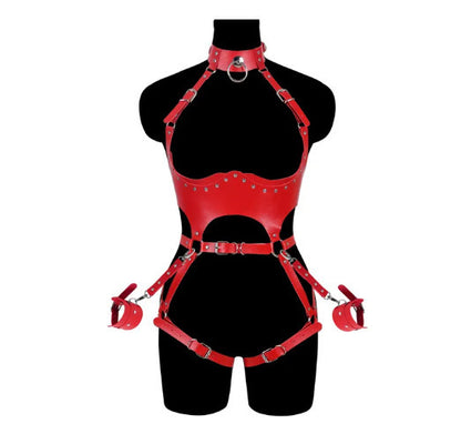 Tenue en cuir PU avec menottes latérales