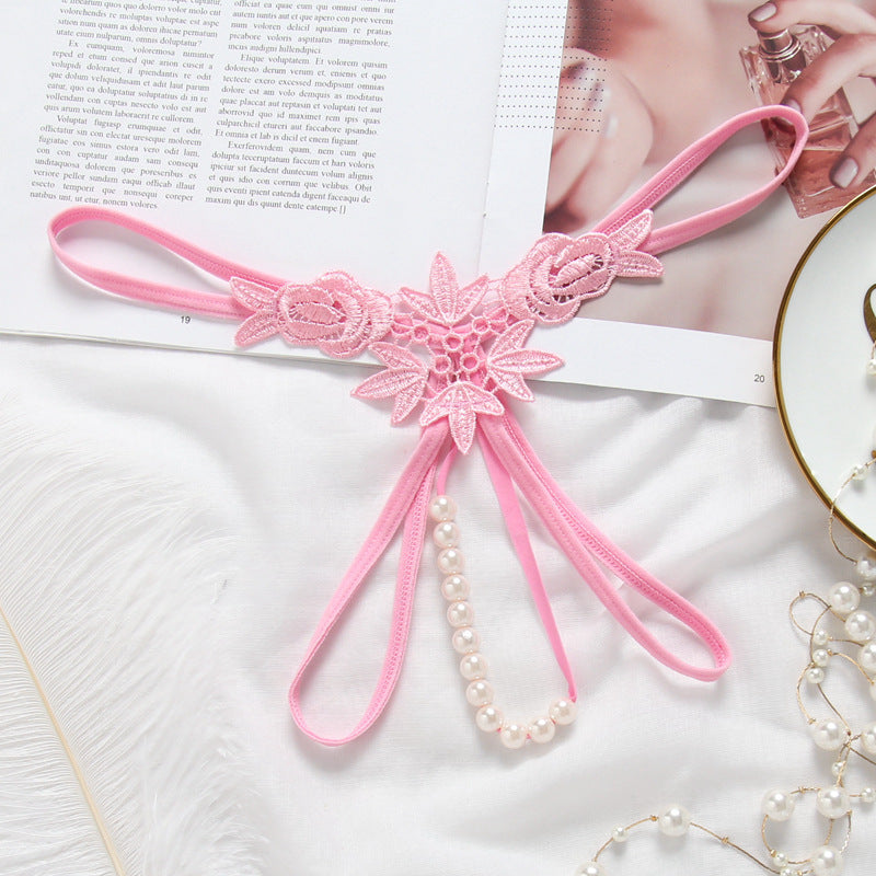 Pearl Massage T-back Sexy Embroidery Underwear